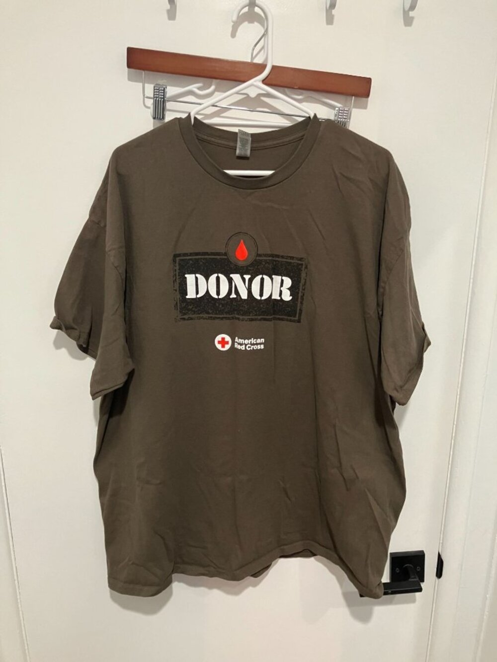 Gildan American Red Cross Blood Donor Graphic Tee Shirt Olive Drab Brown XXL